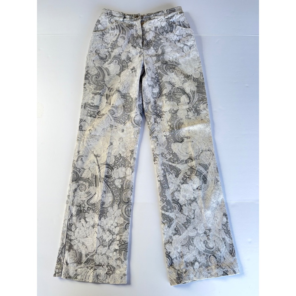 St John Sport Marie Gray Paisley Straight Leg Pants Grey White Womens Size 0